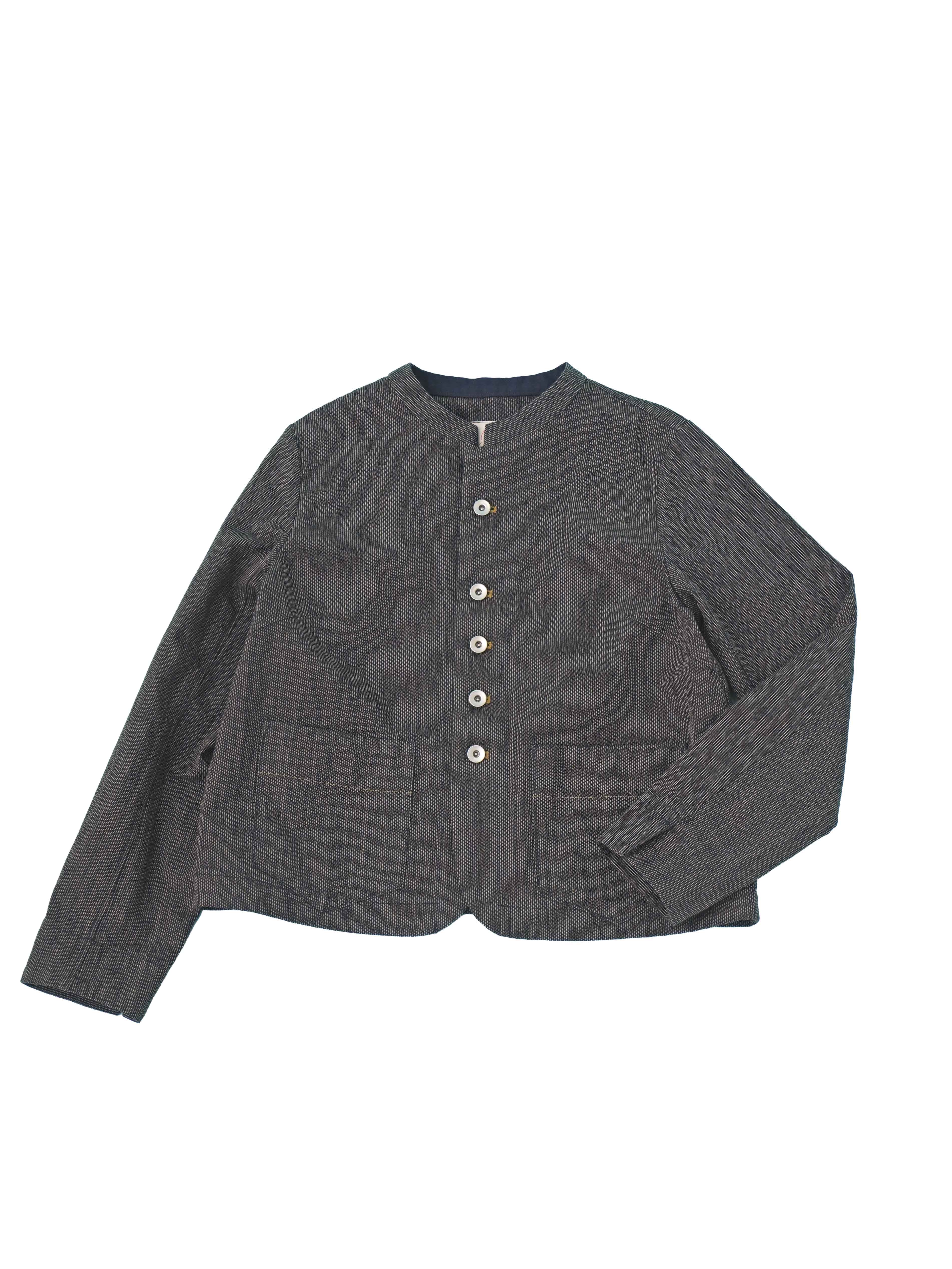 16／－インディゴヒッコリースタンド襟ジャケット