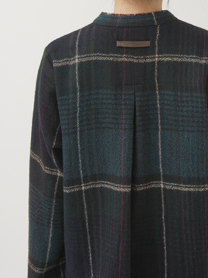 2／40ウールチェック スタンド襟ジャケット