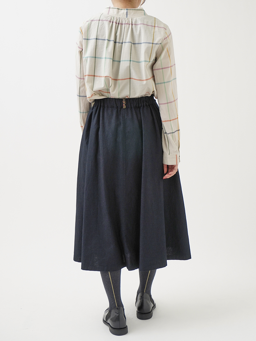 16／－インディゴ平織 ふらしポケットフレアスカート