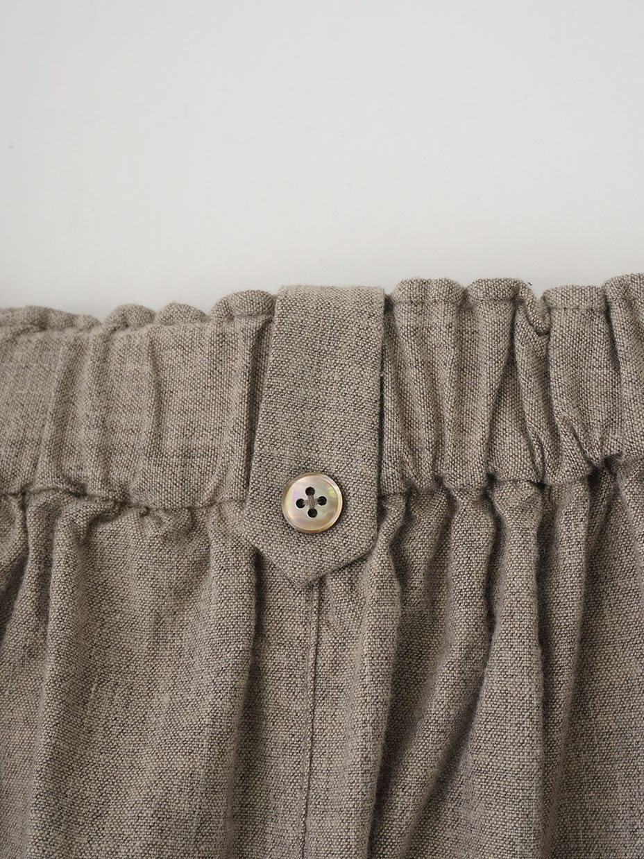 19／－ラフィウールシャンブレー ギャザーキュロットパンツ