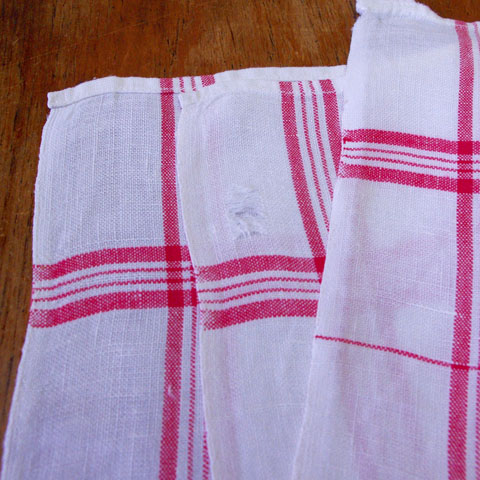 フランスブロカント モノグラム入り リネン クロス（チェック柄）