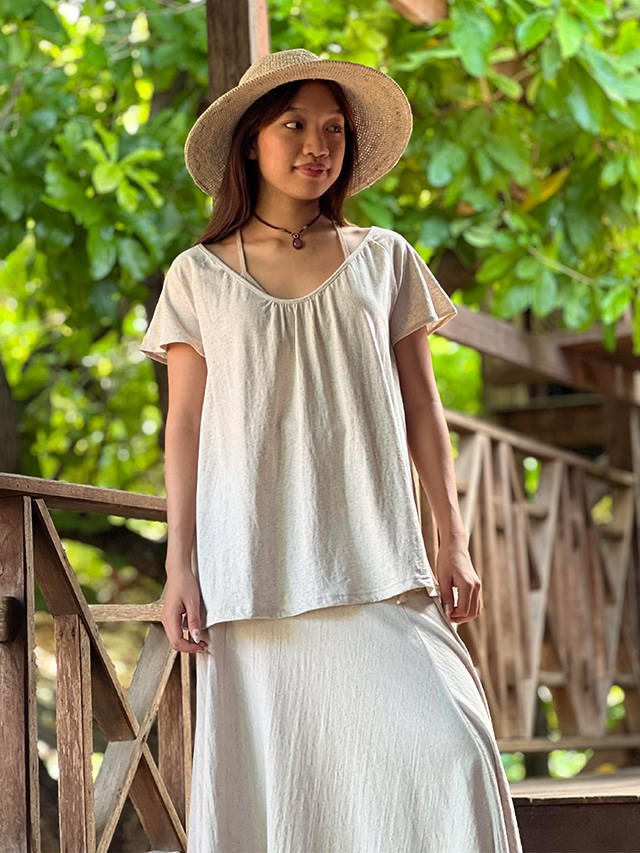 asana x chewin'bacco ヘンプコットン 薄手 ギャザー 切り替え ロング