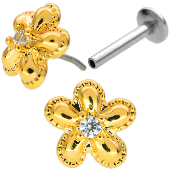 ピアス 20G 18G 16G つけっぱなしにおすすめ ミル打ちパフィフラワー