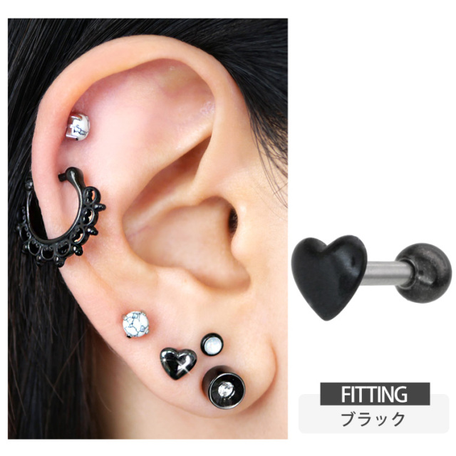 ボディピアス パフィハートバーベル 18G 16G 14G ボディーピアス 軟骨