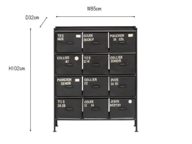 MSG インダストリアル スチールチェスト （縦12杯引き出し） 家具