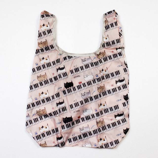 ピアノ鍵盤と猫6兄弟 エコバッグ【L】 230522 音楽雑貨