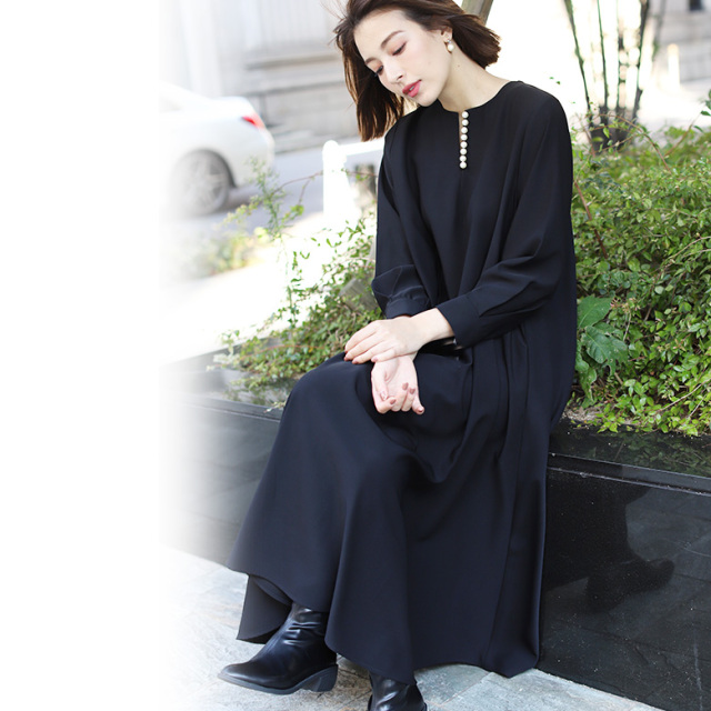 パールネックジョーゼットワンピース(KY-0006)