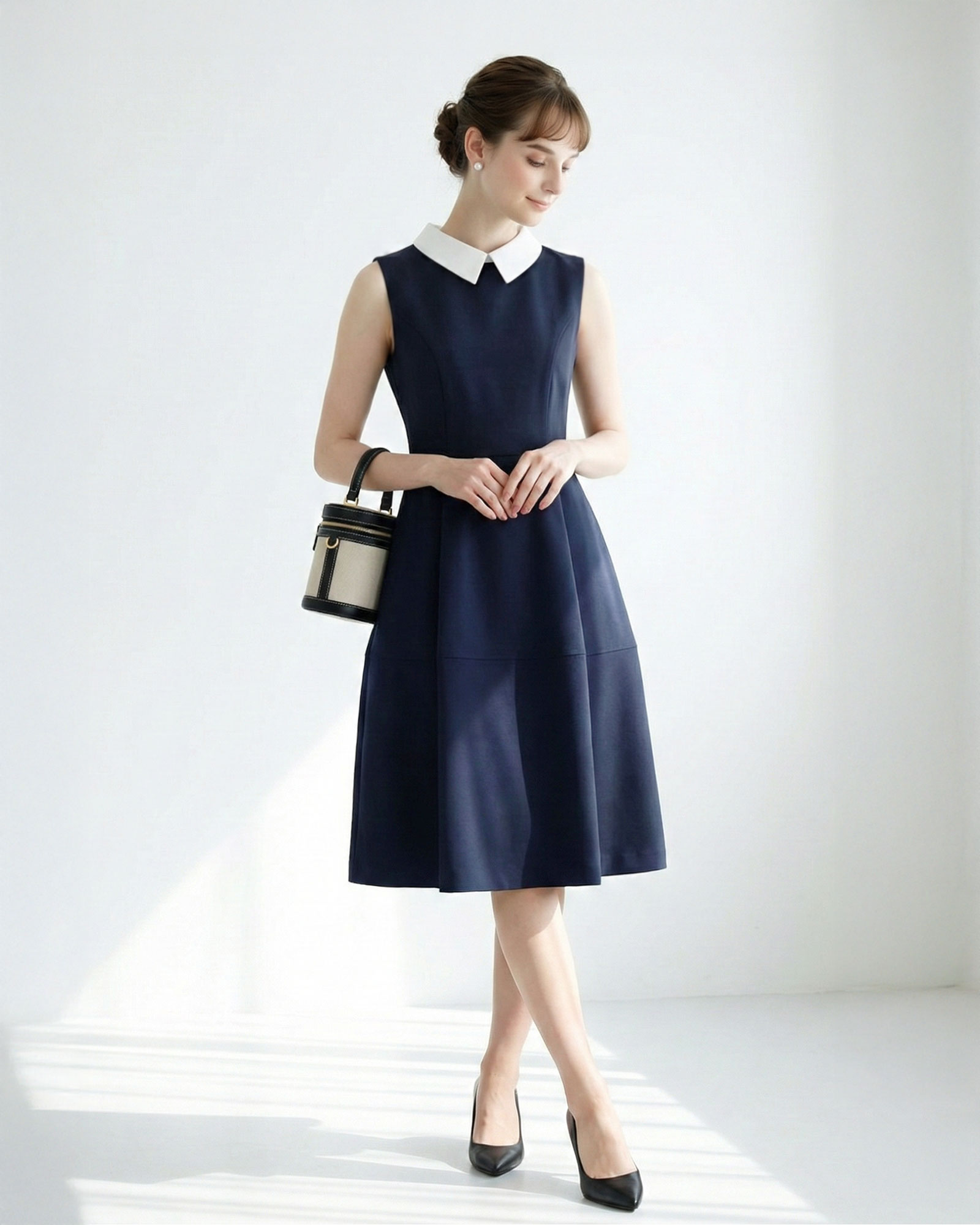 キレイ ワンピ セーラ】お色展開：ブラック,ネイビー ／ サイズ展開