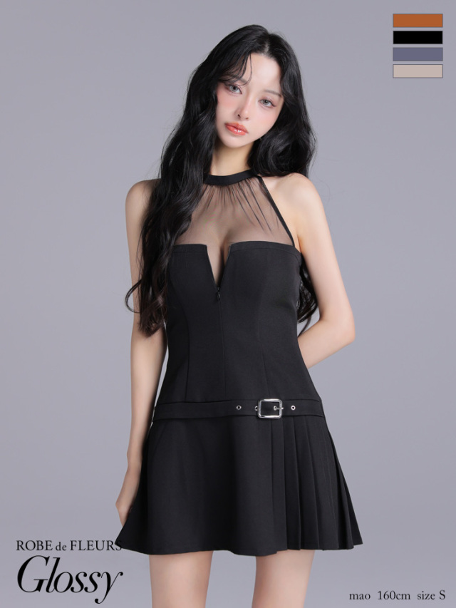 9月下旬入荷予定】【XSサイズあり】シアーホルターネックフレアミニ