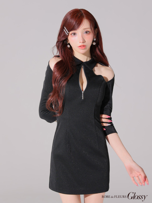 XSサイズあり】襟デザインオフショルバストジップミニキャバドレス(GL4109)