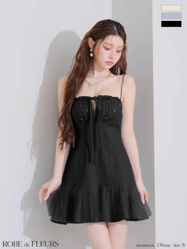 XSサイズあり】バストカットリボンビジューミニキャバドレス(fm4115)