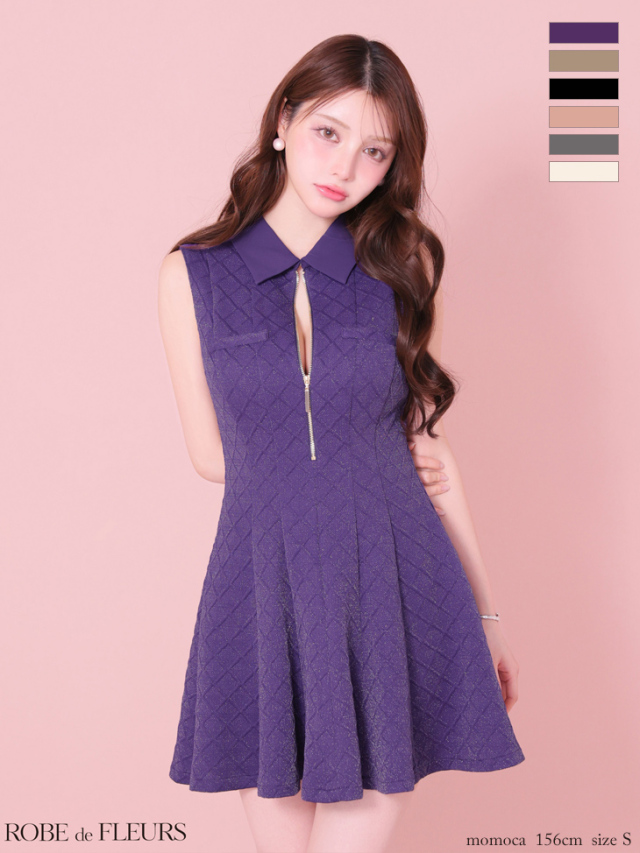 XS～Lサイズあり】襟付きシンプルラメフレアミニキャバドレス(fm4212)