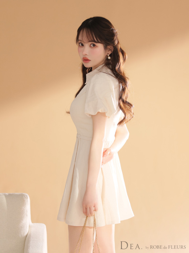 XS～Lサイズあり】ワッフル素材クラシカル襟付きフレアミニキャバ