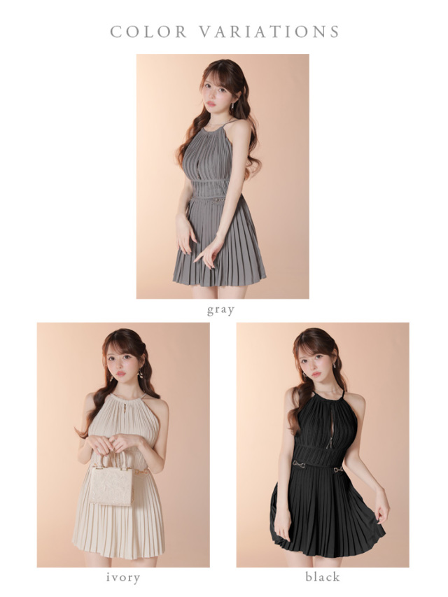 XSサイズあり】プリーツホルターネックティアードフレアミニキャバ