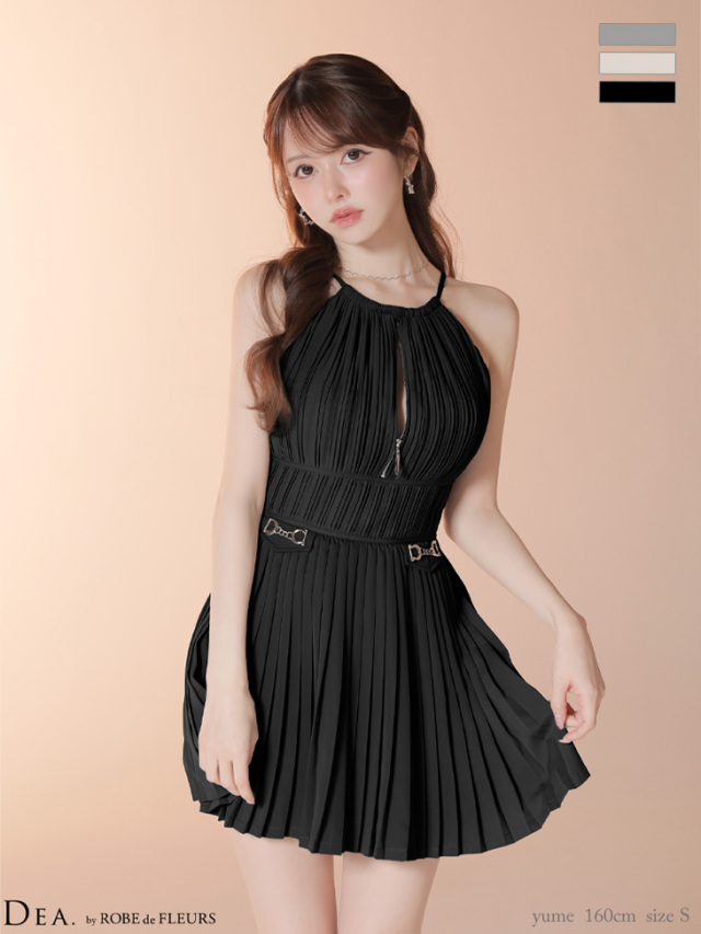 XSサイズあり】プリーツホルターネックティアードフレアミニキャバ