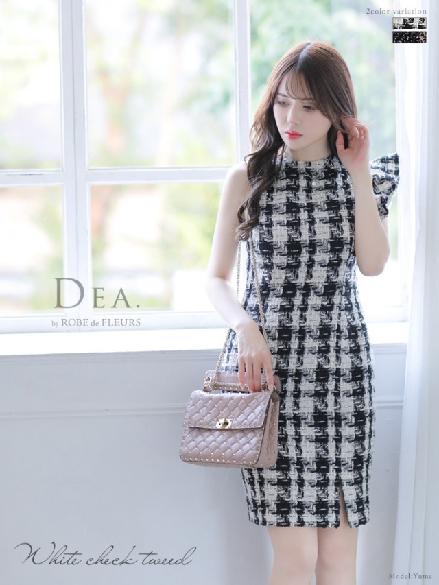 Lサイズあり】ツイード×アシンメトリータイトミニキャバドレス(DE2201)
