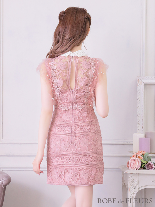 XSサイズあり】ビジュー襟×フラワーレースタイトミニキャバドレス(fm2422）