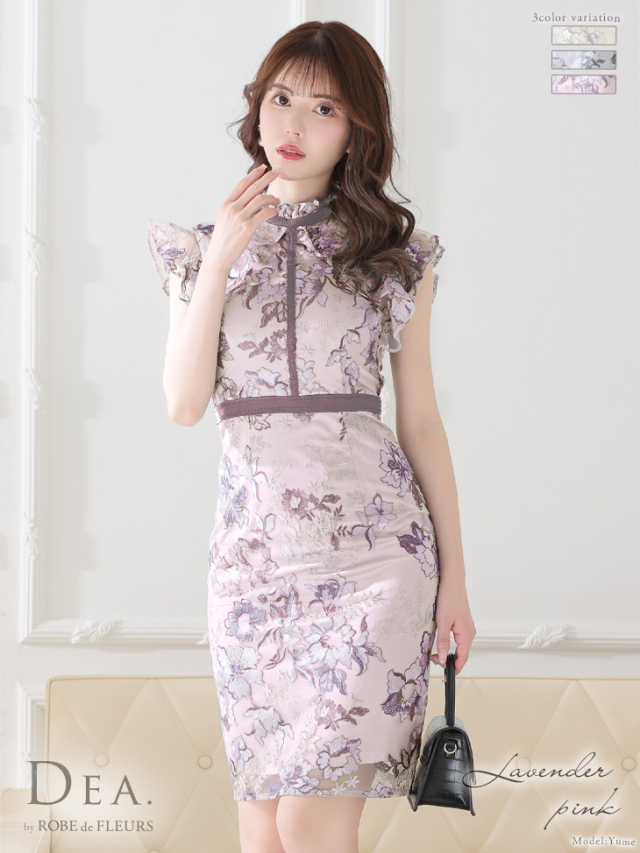 Lサイズあり】花柄レースxフリル袖タイトキャバドレス(DE2584)