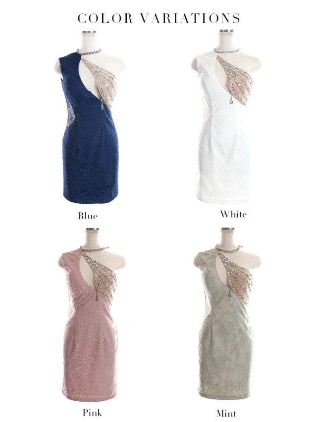 XS～Lサイズあり】アシンメトリービジューxジッパーストレッチタイト