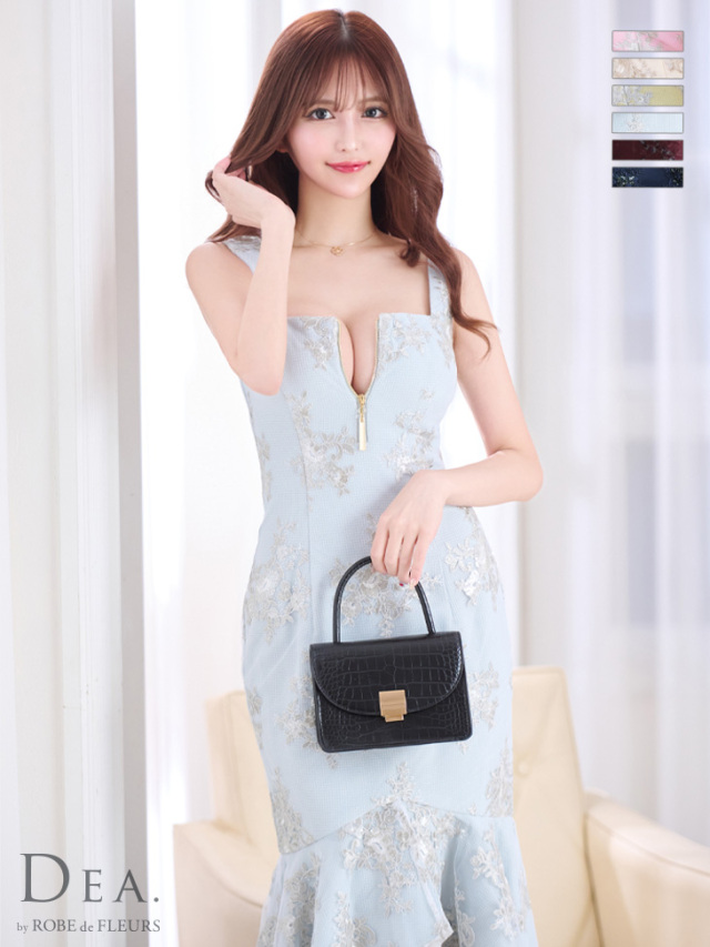 Lサイズあり】フローラル×バストジッパーフリルマーメイドキャバドレス