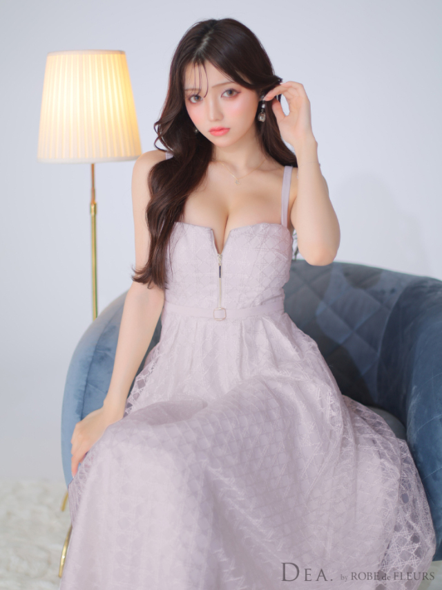 Lサイズあり】フロントジッパー×チュールフレアロングキャバドレス(DE2974)