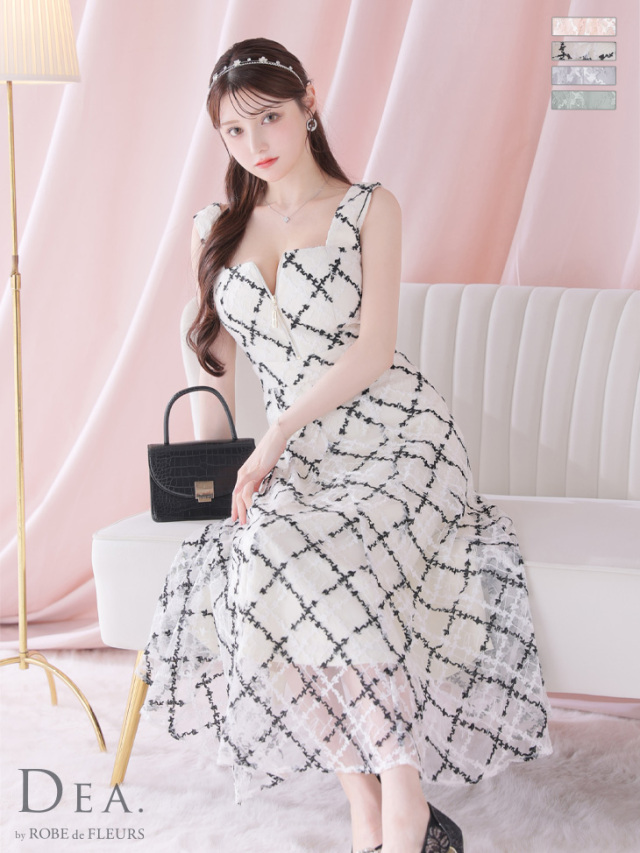 Lサイズあり】バストシッパーノースリーブ刺繍レースロングキャバ