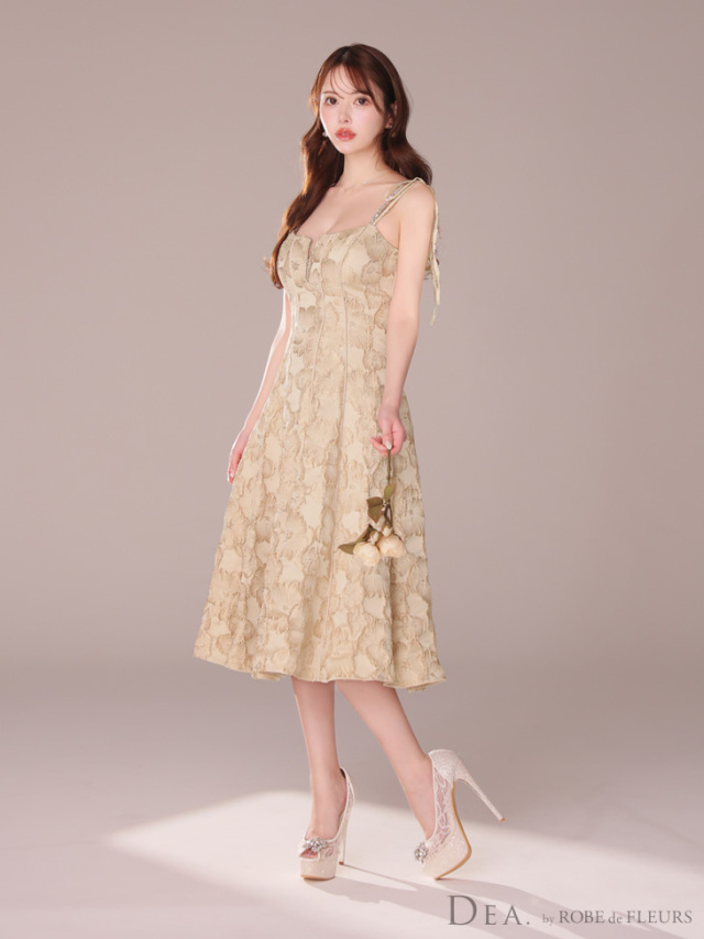 Lサイズあり】花柄ジャガードパイピングミディキャバドレス(DE3282)