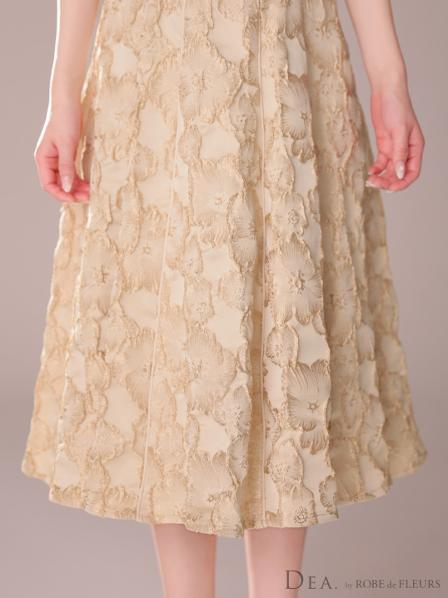 Lサイズあり】花柄ジャガードパイピングミディキャバドレス(DE3282)