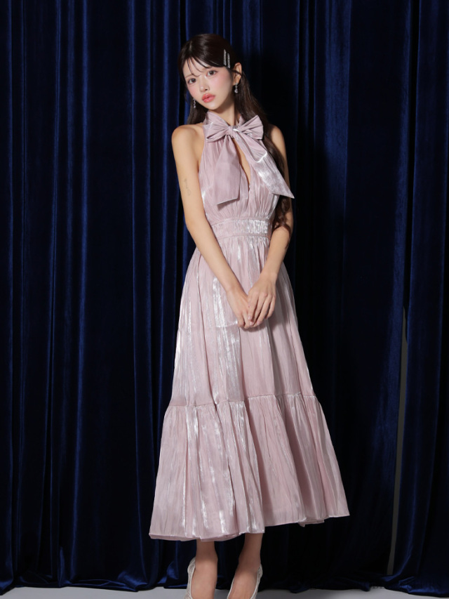 XS～Lサイズあり】2way♥バストカットサテンリボンフレアロング