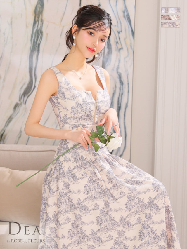 Lサイズあり】ジャガード×バストジッパーフレアロングキャバドレス(DE3334)