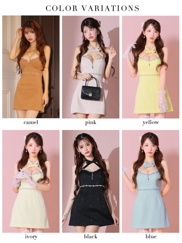 XSサイズあり】リボンデザインホルタービジューミニキャバドレス(fm3442)