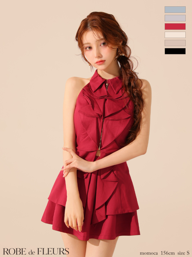 XS～Lサイズあり】ガーリーローズレースサテンミニキャバドレス(fm4203)