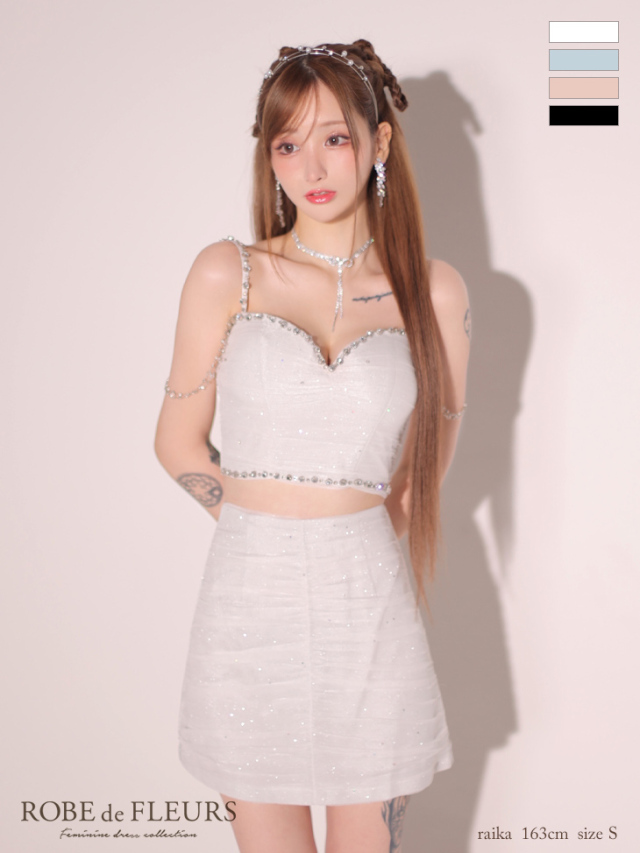 XSサイズあり】ビジューチェーン付きラメシフォンセットアップ