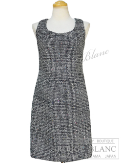 シャネル ツイードワンピース スパンコール ブラック×エクリュ #34 15C