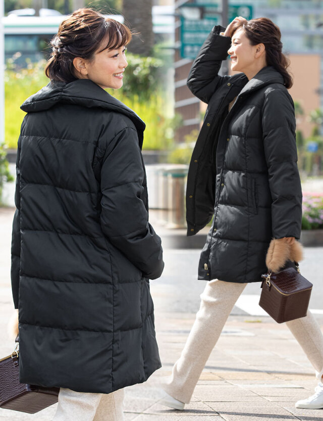 上質ダウン80％！抱っこダッカ―付き ショールカラーダウンママコート