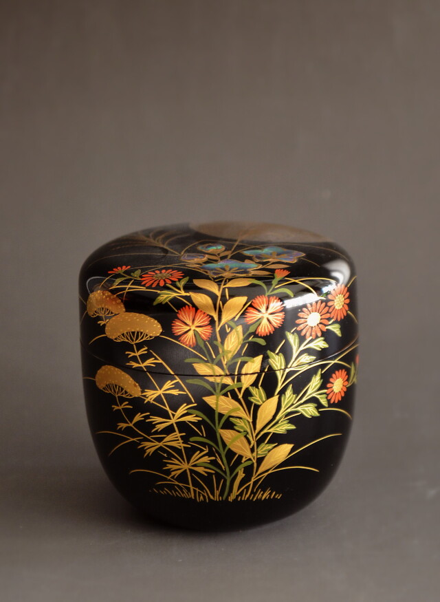 茶道具 谷俊成造 乾漆螺鈿梅鉢文棗 共箱 茶道具 谷俊成造 乾漆螺鈿梅鉢