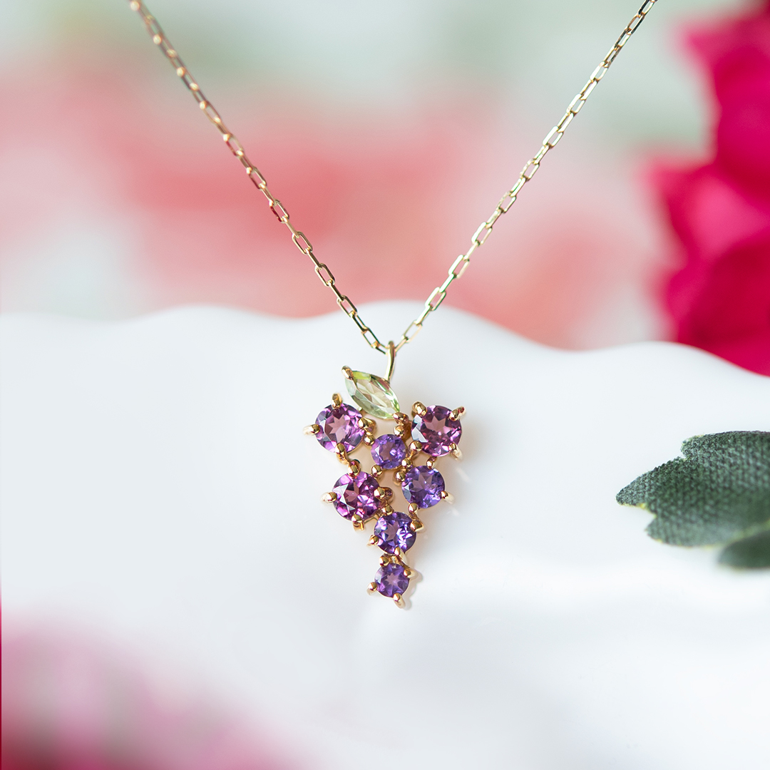 ネックレス K10イエローゴールド ペリドット ロードライトガーネット