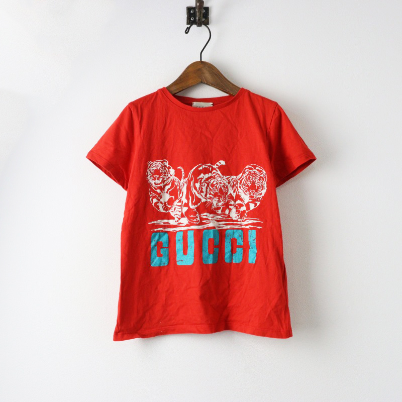イタリア製 キッズ グッチ GUCCI タイガープリント Tシャツ 8/レッド