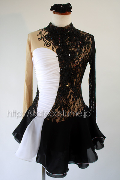 フィギュアスケート衣装 黒x白 FRY-295 スケートコスチュームDD