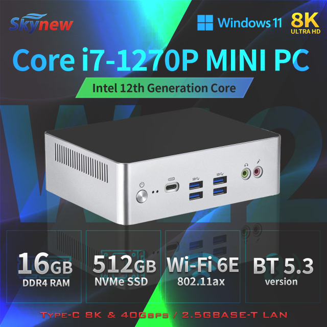 Skynew ミニPC 第12世代 Core i7-1270P / 16GB RAM DDR4 / 512GB SSD