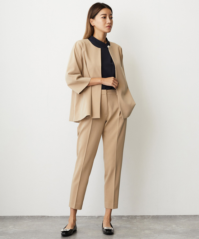 ノーカラージャケット＆テーパードパンツスーツセットアップ 【品番