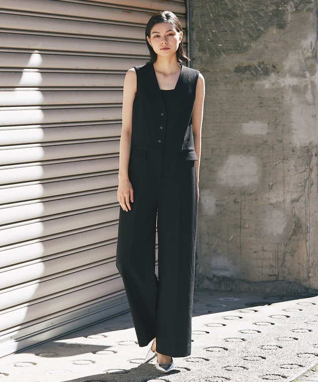 ノースリーブVネックオールインワンパンツつなぎ 【品番: so1-214】