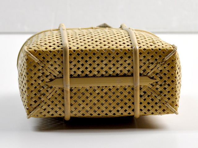 四ツ目編みバッグ ミニ/かごバッグ/竹籠/一点もの/巾着付き/女性/国産