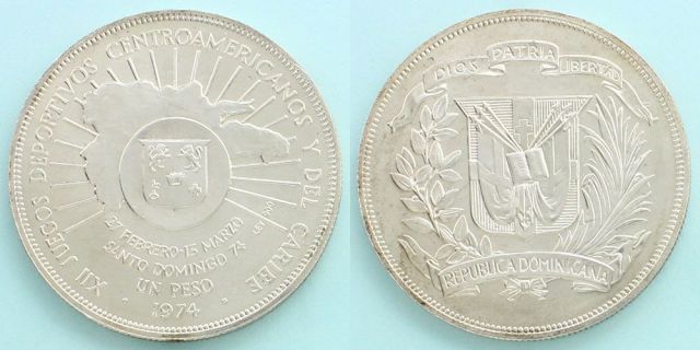 ドミニカ共和国 1974 1ペソ銀貨 第12回中米カリブ競技大会記念
