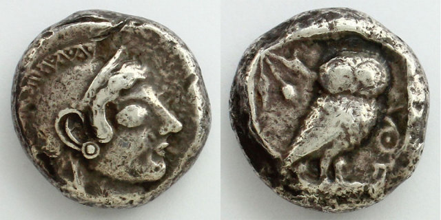 古代アテネ テトラドラクマ銀貨 オールドタイプ アテナ神/フクロウ