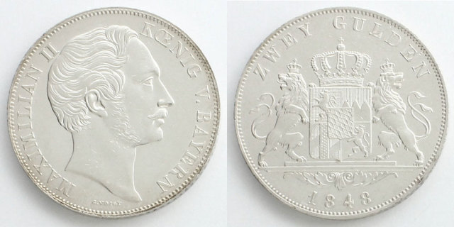 ドイツ バイエルン王国 1848 2グルデン銀貨 マクシミリアン2世