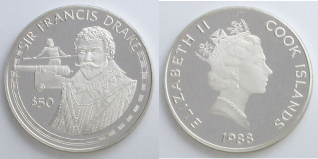 クック諸島 1988 50ドル銀貨 フランシス・ドレーク
