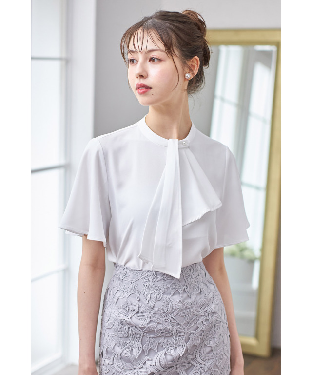 2WAYボウタイ付きフレアスリーブブラウス