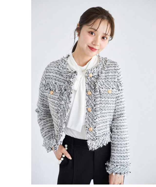 ゴールド釦フリンジミックスツイードジャケット