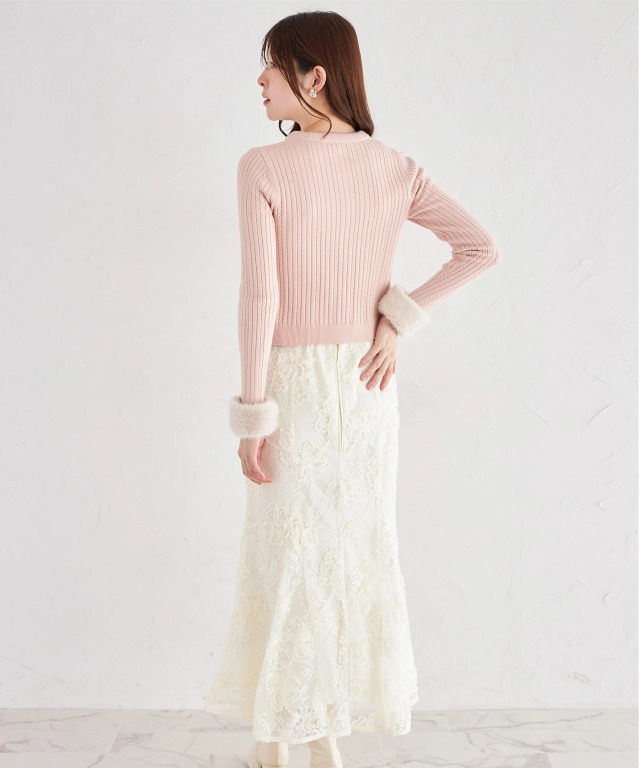 スパンコールミックス3Dフラワーエンブロイダリーマーメイドスカート